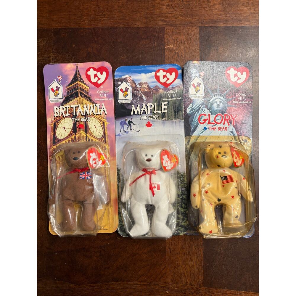 Lot of 3 Vintage Ty McDonald’s Teenie Beanie Babies: Britannia Maple Glory Bears
